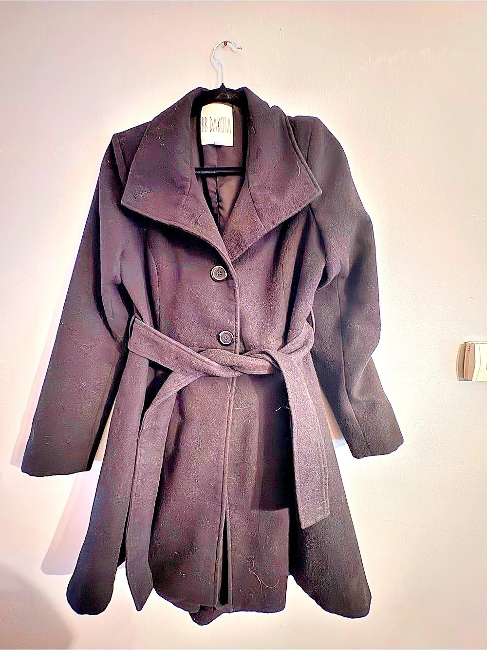 BB Dakota Black Belted Trench Coat Size Medium